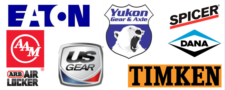 Differential brands including Dana Spicer, AAM, Eaton, Yukon Gear and Axle, Richmond, US Gear, Motive Gear, and ARB